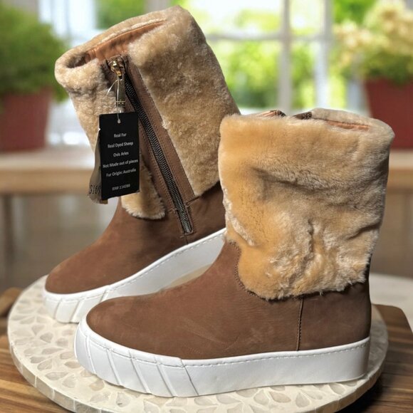 Aquatalia $525 Nelle Womens 7.5 Suede Shearling Waterproof Boots Italian Luxury - Picture 2 of 15